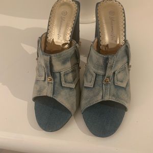 Slip on jean material shoe